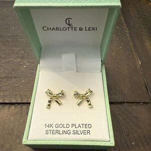 Charlotte And Lexi Gold Over Sterling Silver Beautiful Gift Bow Earrings New
